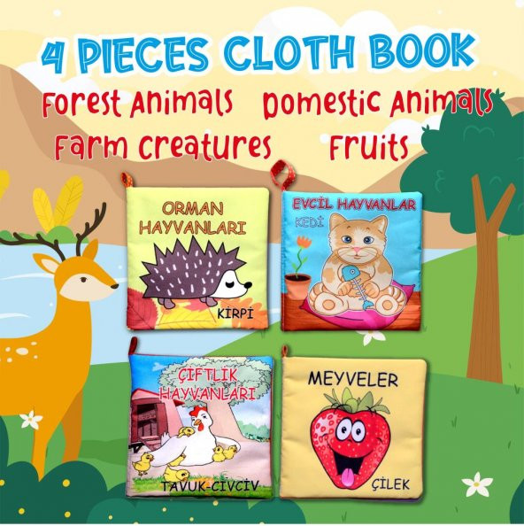 4 Kitap Tox Meyveler , Çiftlik , Orman ve Evcil Hayvanlar Kumaş Sessiz Kitap T055 T049 T058 T110 - Bez Kitap , Eğitici Oyuncak , Yumuşak ve Hışırtılı - Resim 7