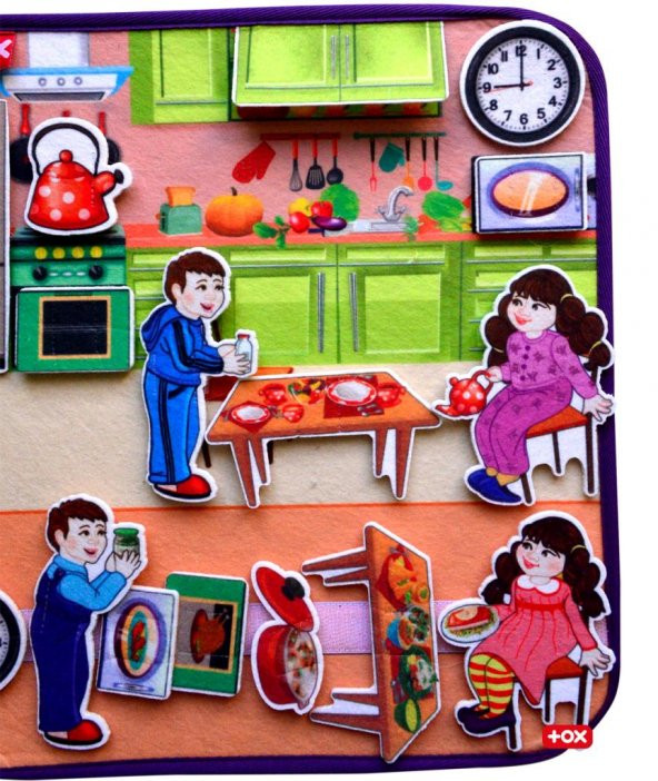 2 Set - 30 Parça Oturma Odası ve Mutfak Keçe Cırtlı Aktivite Sayfası - Çocuk Etkinlik , Eğitici Oyuncak - 11