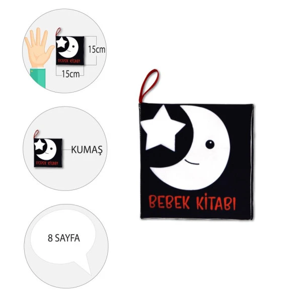 Tox Bebek Siyah-Beyaz Kumaş Sessiz Kitap T397 - Bez Kitap , Eğitici Oyuncak , Yumuşak ve Hışırtılı - 4