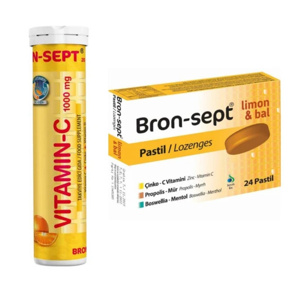 bronsept c vitamini d vitamini çinko 20 efervesan tb + ballı limonlu 24 pastil set