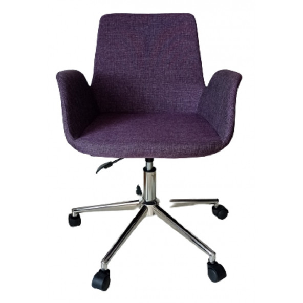 Sekreter Sandalyesi Döküm Süngerli Mor Keten Kumaş - 2