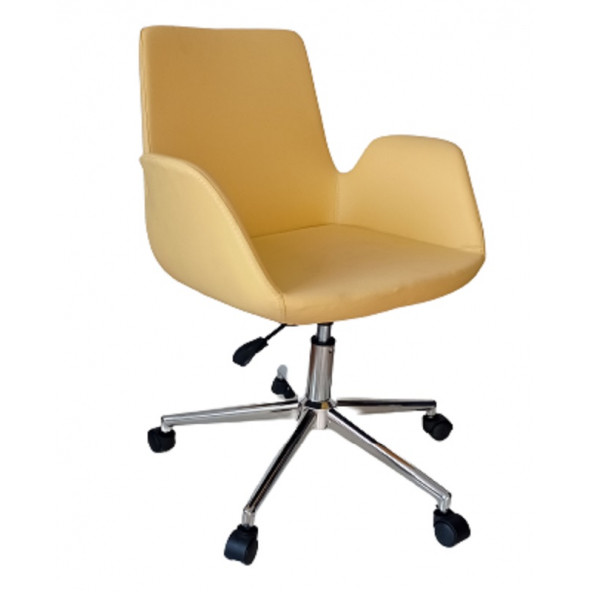 Sekreter Sandalyesi Döküm Süngerli Sarı Suni Deri Kumaşlı