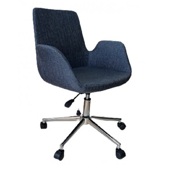 Sekreter Sandalyesi Döküm Süngerli Lacivert Keten Kumaş ürün görseli