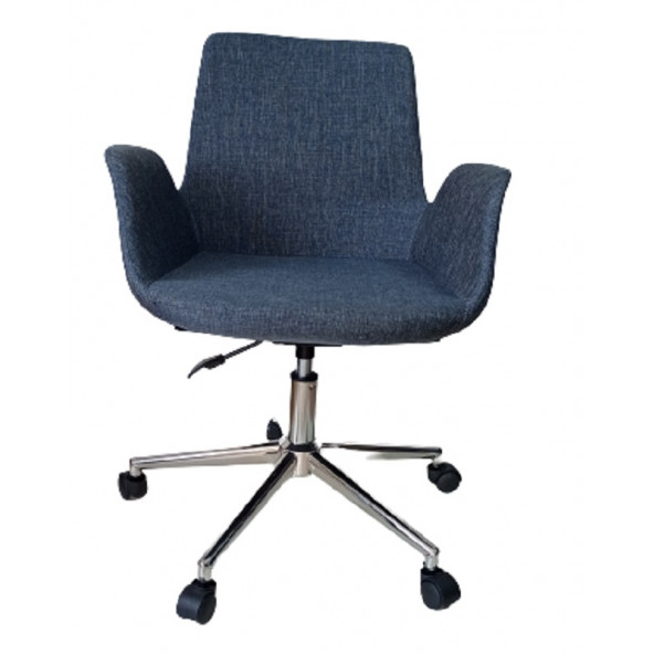 Sekreter Sandalyesi Döküm Süngerli Lacivert Keten Kumaş - Resim 2