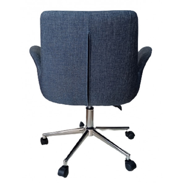 Sekreter Sandalyesi Döküm Süngerli Lacivert Keten Kumaş - Resim 3