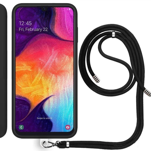 Samsung Galaxy A50 (A505F) İp Askılı Silikon Kılıf Siyah