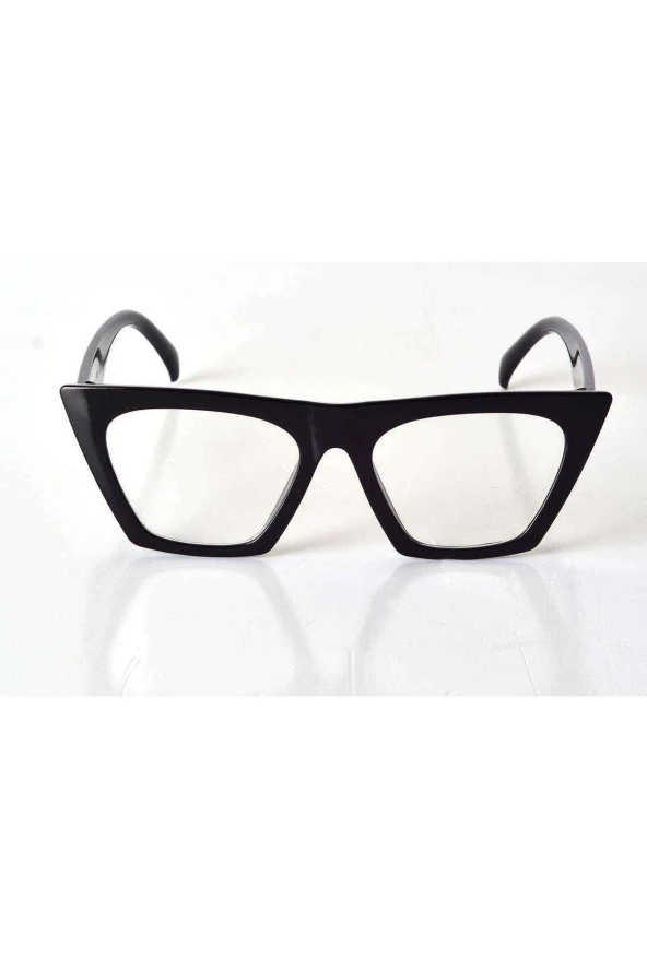 nefertiya Siyah Çerçeveli Şeffaf Cam Unisex Stil Gözlük