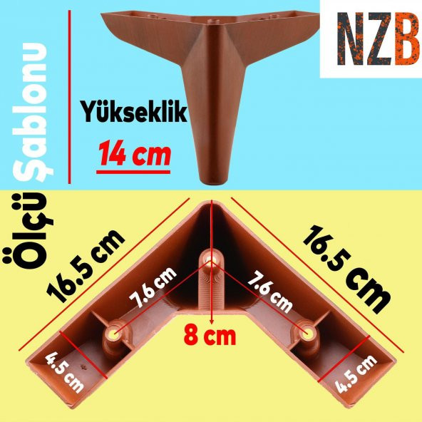 Lüks Mobilya Kanepe Sehpa Puf Koltuk Ayağı 14 cm Kahverengi Ahşap Desenli Baza Ayak - Resim 3