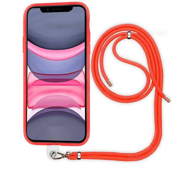 Apple iPhone 14 Pro Max 6.7'' İp Askılı Silikon Kılıf Kırmızı
