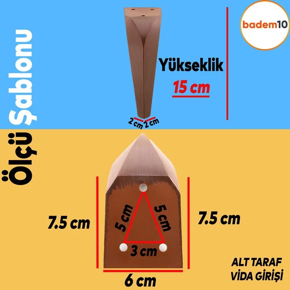 Harvey Lüks Mobilya Kanepe Tv Ünitesi Koltuk Ayağı 15 Cm Kahverengi Ahşap Desenli Baza Ayakları - 2