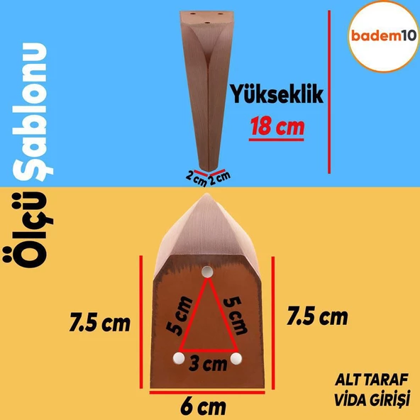 Harvey Lüks Mobilya Kanepe Tv Ünitesi Koltuk Ayağı 18 Cm Kahverengi Ahşap Desenli Konsol Ayakları - 2