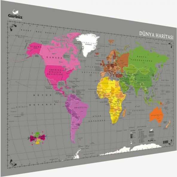 Gürbüz Dünya Haritası Kazınabilir 35x50 CM