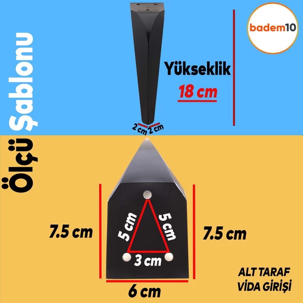 Harvey Lüks Mobilya Kanepe Tv Ünitesi Koltuk Ayağı 18 Cm Siyah Konsol Ayakları - Resim 2