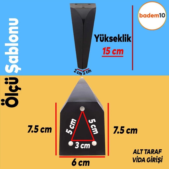Harvey Lüks Mobilya Kanepe Sehpa Tv Ünitesi Koltuk Ayağı 15 Cm Siyah Baza Ayakları - Resim 2