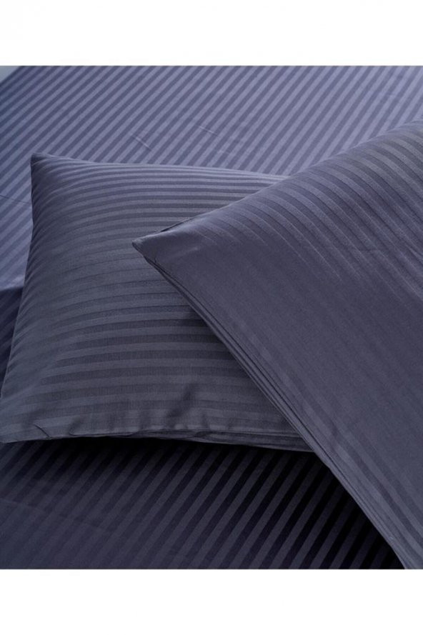 Nevresim Dünyası Basic Stripe Tek Kişilik Fitted Micro Saten Çarşaf ve 1 Yastık Kılıfı Antrasit