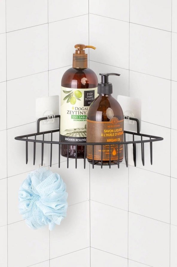 Sas Haus Ömür Boyu Paslanmaz Yapışkanlı Banyo Düzenleyici Şampuanlık Duş Rafı Siyah DS-721