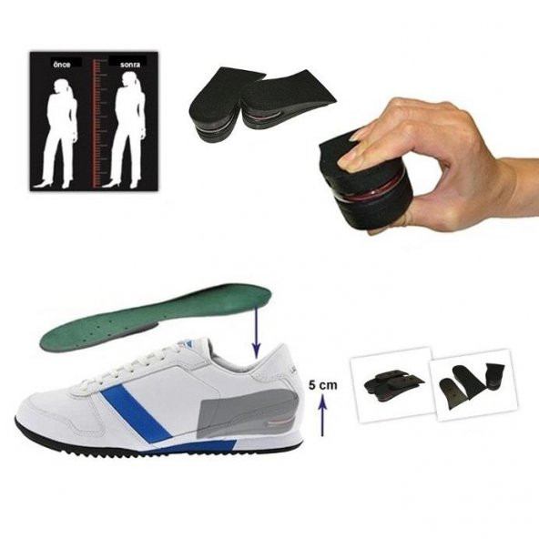 5 Cm Gizli Topuk Hava Yastıklı Boy Uzatıcı Tabanlık Uzatan Taban - 5
