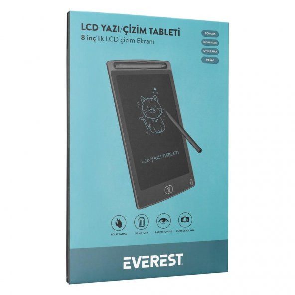 Everest EV-DY100 8,5" Siyah Tek Tuşla Sil Dijital Yazı Tahtası Yazı Alanı 125x175mm - 4