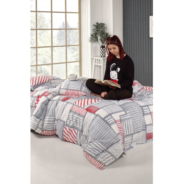 Tabu Home Patchwork Antrasit Gri Çift Kişilik Nevresim Takımı - 2