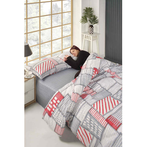 Tabu Home Patchwork Antrasit Gri Çift Kişilik Nevresim Takımı - 3