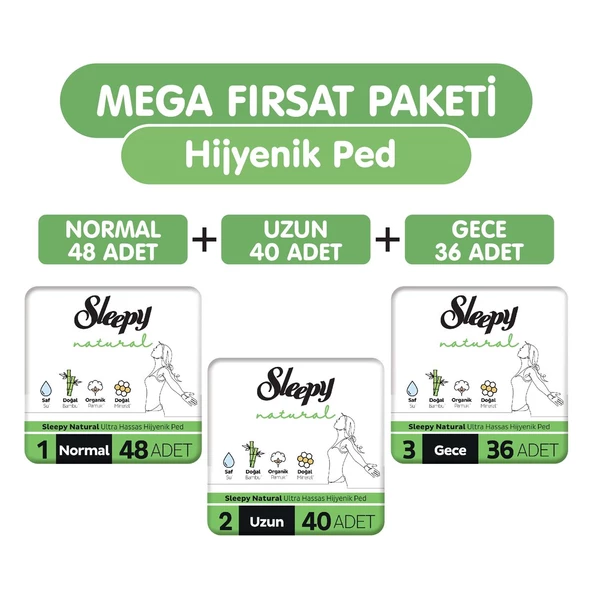 Sleepy Natural Ultra Hassas Hijyenik Ped 124 Adet Ped Mega Fırsat Paketi