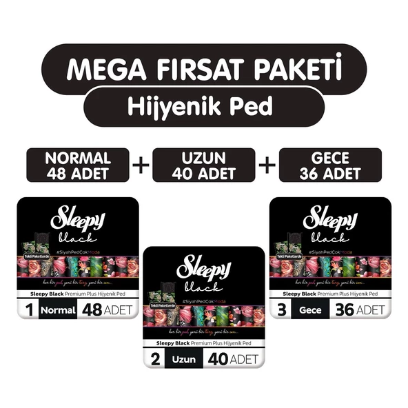 Sleepy Black Premium Plus Hijyenik Ped 124 Adet Ped Mega Fırsat Paketi