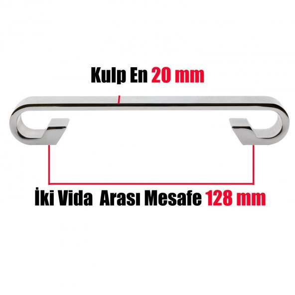 Nobel Barida Kulp (Mobilya Dolap Kapak Çekmece Kulpu Krom Metal 128 mm - Resim 2