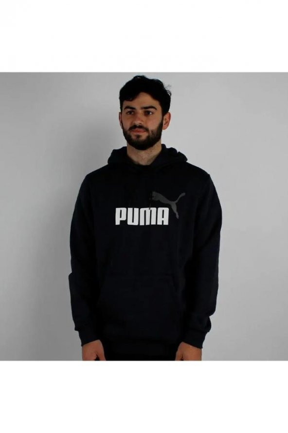 Puma Ess+ 2 Col Big Logo Hoodie FL Erkek Sweatshirt Siyah