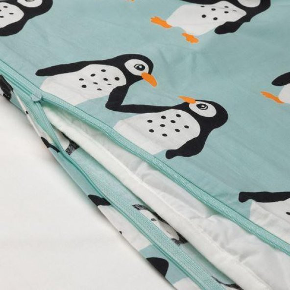 Çocuk Nevresim Takımı MeridyenDukkan Açık Turkuaz Renk Penguen Temalı 150x200Cm - 3