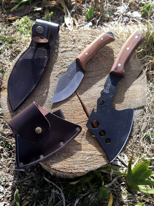 SürLaz Kamp Balta Bıçak Seti 2 Parça Bıçak Kılıflı Outdoor Bıçak Deri Kılıf - 2