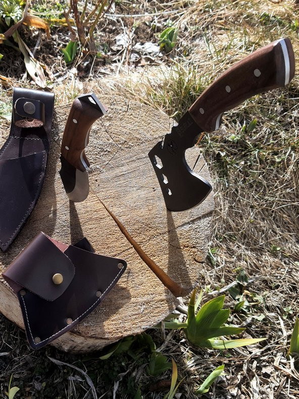 SürLaz Kamp Balta Bıçak Seti 2 Parça Bıçak Kılıflı Outdoor Bıçak Deri Kılıf - 3