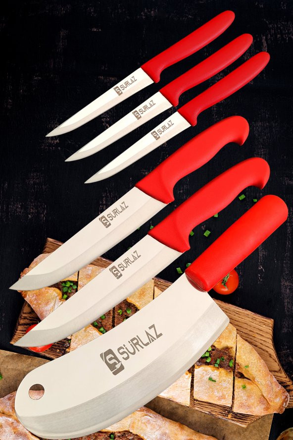 SürLaz Mutfak Bıçak Seti Sebze Ekmek Meyve Bıçağı Red Serisi 6 Parça
