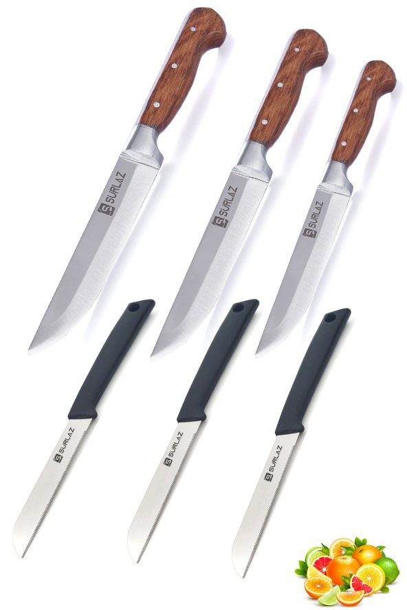 SürLaz  Handmade Serisi Bıçak Seti Et Ekmek Sebze Meyve Bıçak Mutfak Bıçağı 6 Parça