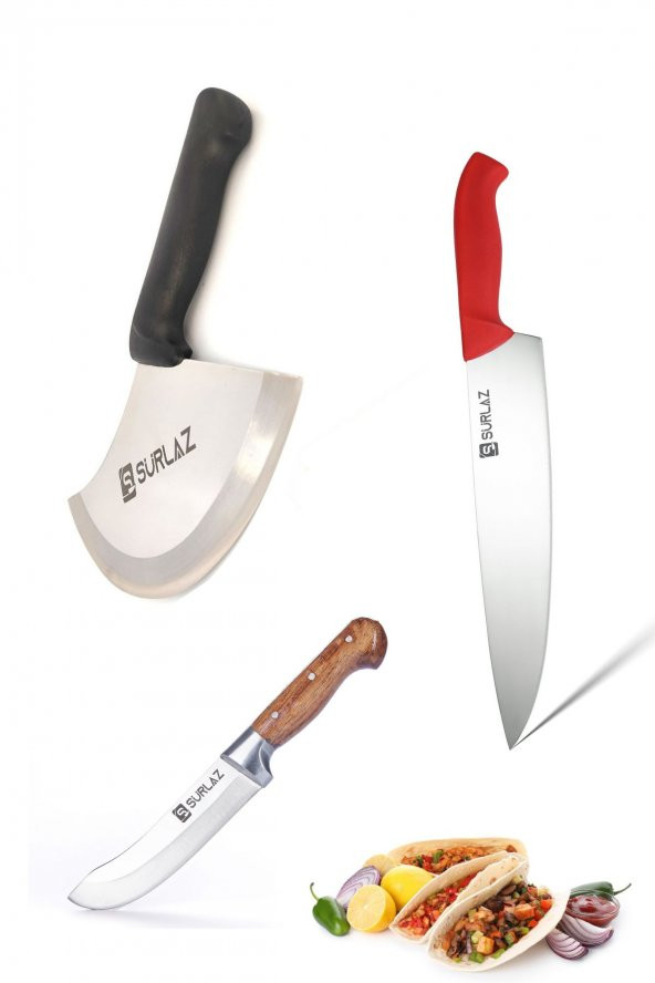 SürLaz 3 Parça Mutfak Bıçak Seti Satır Zırh Şef Bıçağı Et Bıçağı