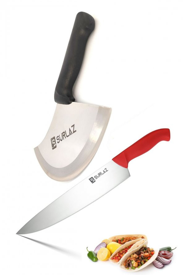 SürLaz 2 Parça Şef Bıçak Seti Pide Kesici Şef Bıçağı Pizza Bıçağı Pratik Mutfak Mutfak Seti