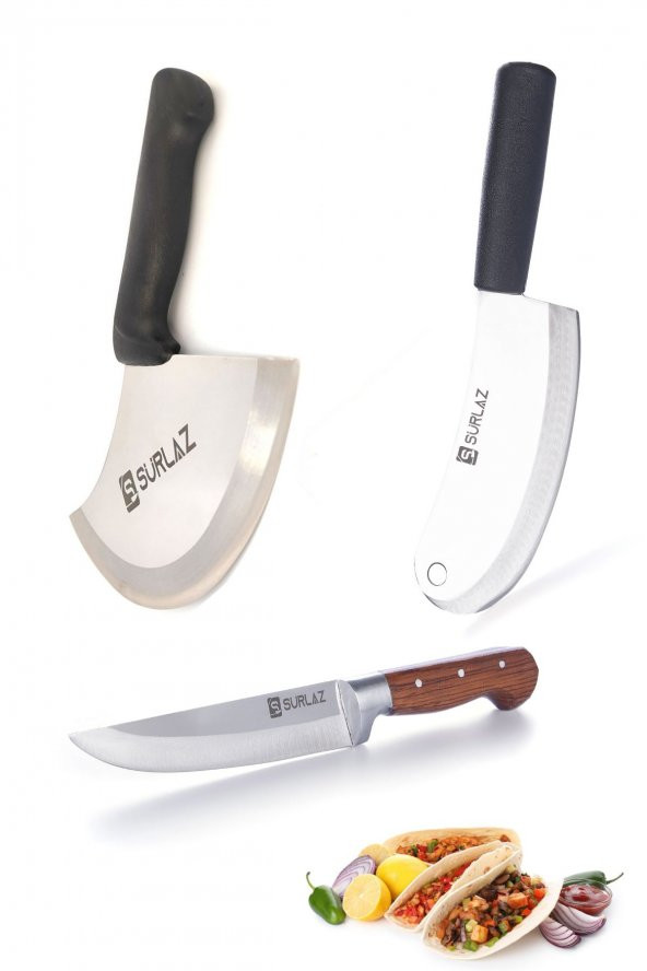 SürLaz 3 Parça Satır Zırh Mutfak Bıçak Seti Pide Kesici Börek Bıçağı Salata Bıçakları