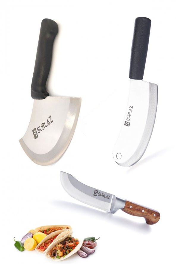 SürLaz Soğan Satırı Zırh Bıçak Seti Pide Börek Kesici Pratik Mutfak Bıçak Seti 3 Parça