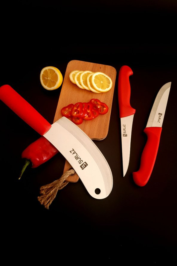 SürLaz Red Pratik Mutfak Bıçak Seti Salata Bıçağı Et Bıçağı Meyve Bıçağı 3Lü