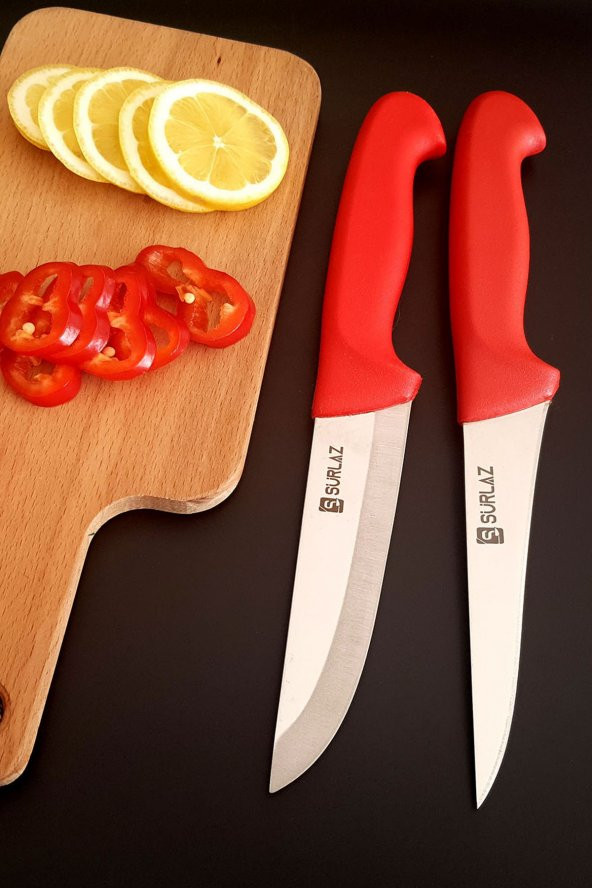 SürLaz Red Mutfak Bıçak Seti Et Bıçağı Sebze Bıçağı Meyve Bıçağı 2Li