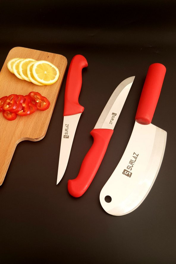 SürLaz Red Pratik Mutfak Bıçak Seti Salata Bıçağı Et Bıçağı Meyve Bıçağı 3Lü - 2