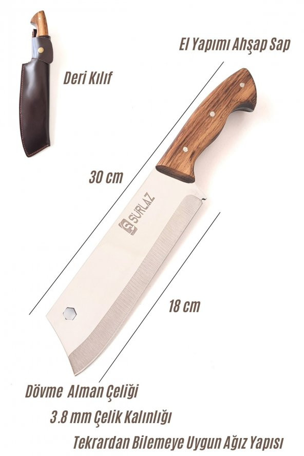 SürLaz Satır Bıçağı Kamp Mutfak Bıçağı Kılıflı Bıçak Seti Hediyelik - 3