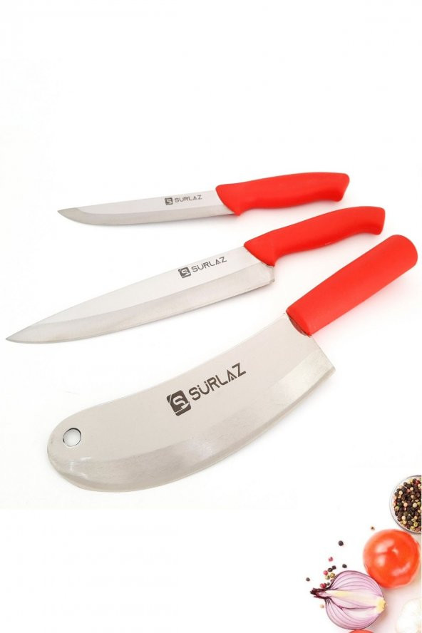 SürLaz  Red Pro 3 Parça Mutfak Bıçak Seti