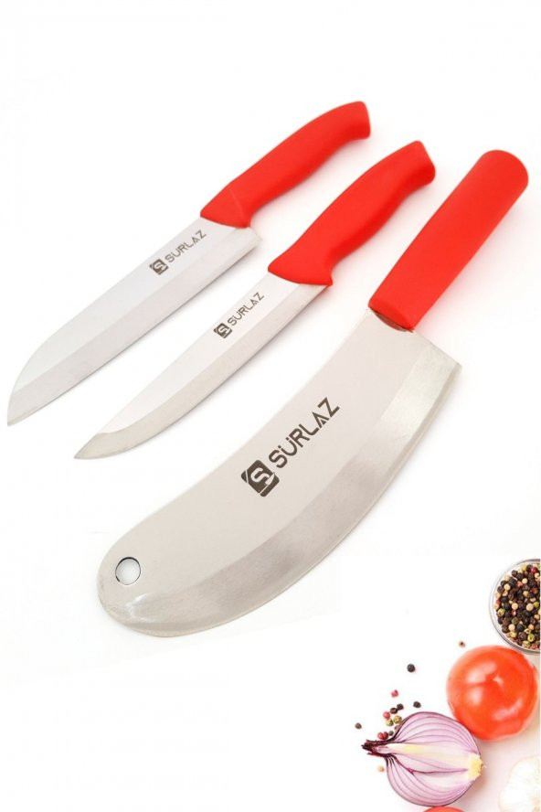 SürLaz Red 3 Parça Mutfak Bıçak Seti