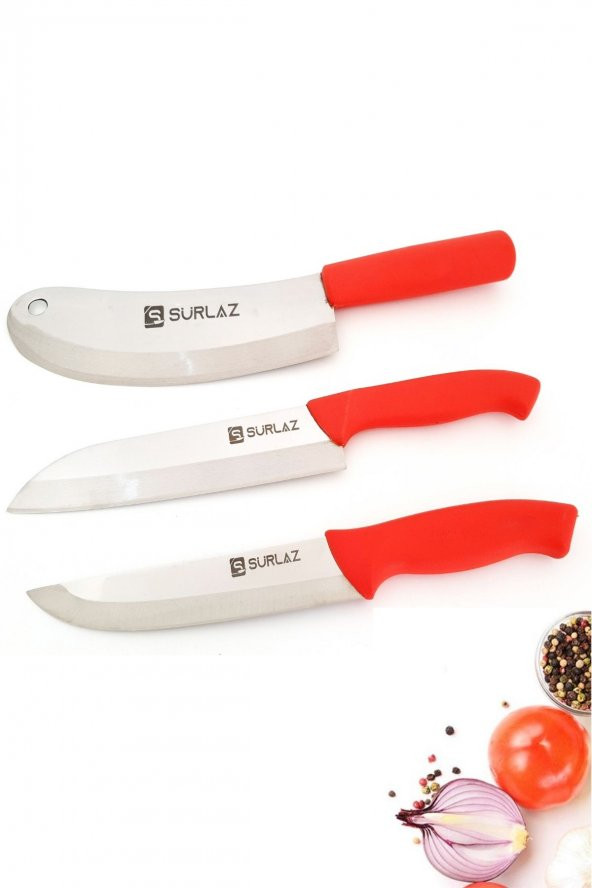 SürLaz Red 3 Parça Mutfak Bıçak Seti - 2