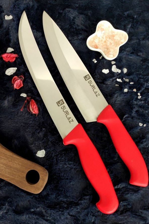 SürLaz Biftek Bıçak Seti 2 Parça Şef Bıçağı Steak Kesim Bıçağı Red