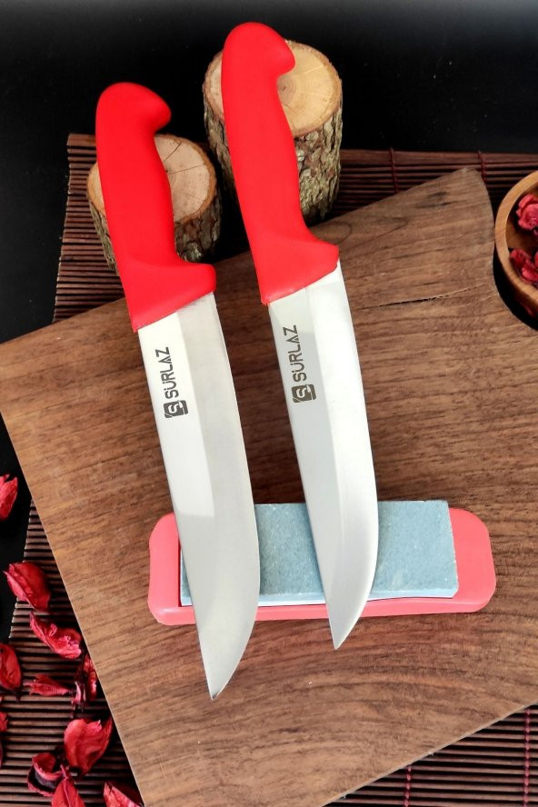 SürLaz Mutfak Bıçak Seti 3 Parça Bileme Taşlı Red Serisi