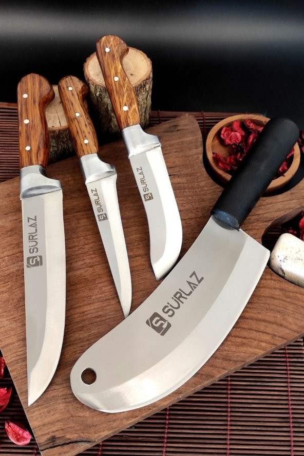 SürLaz Satır Zırh Et Bıçağı 4 Parça Mutfak Bıçak Seti Handmade