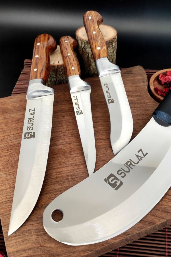 SürLaz Satır Zırh Et Bıçağı 4 Parça Mutfak Bıçak Seti Handmade - 3