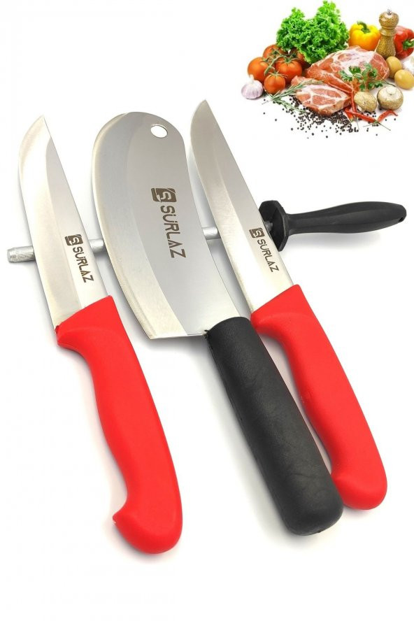 SürLaz Zırh Bıçak Et Bıçak Seti Red Serisi 4 Parça
