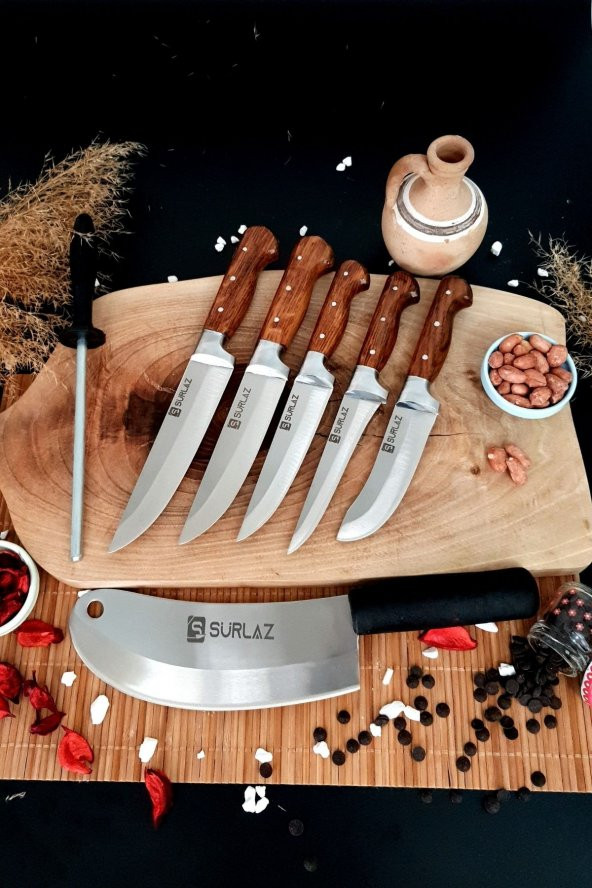 SürLaz Sürmene Orijinal El Yapımı Mutfak Zırh Bıçak Seti 7Li Masatlı